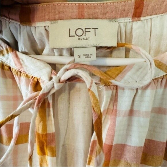 Ann Taylor Loft Pink Orange Plaid Puff Sleeve Shift Dress Size Small Regencycore - Picture 7 of 8